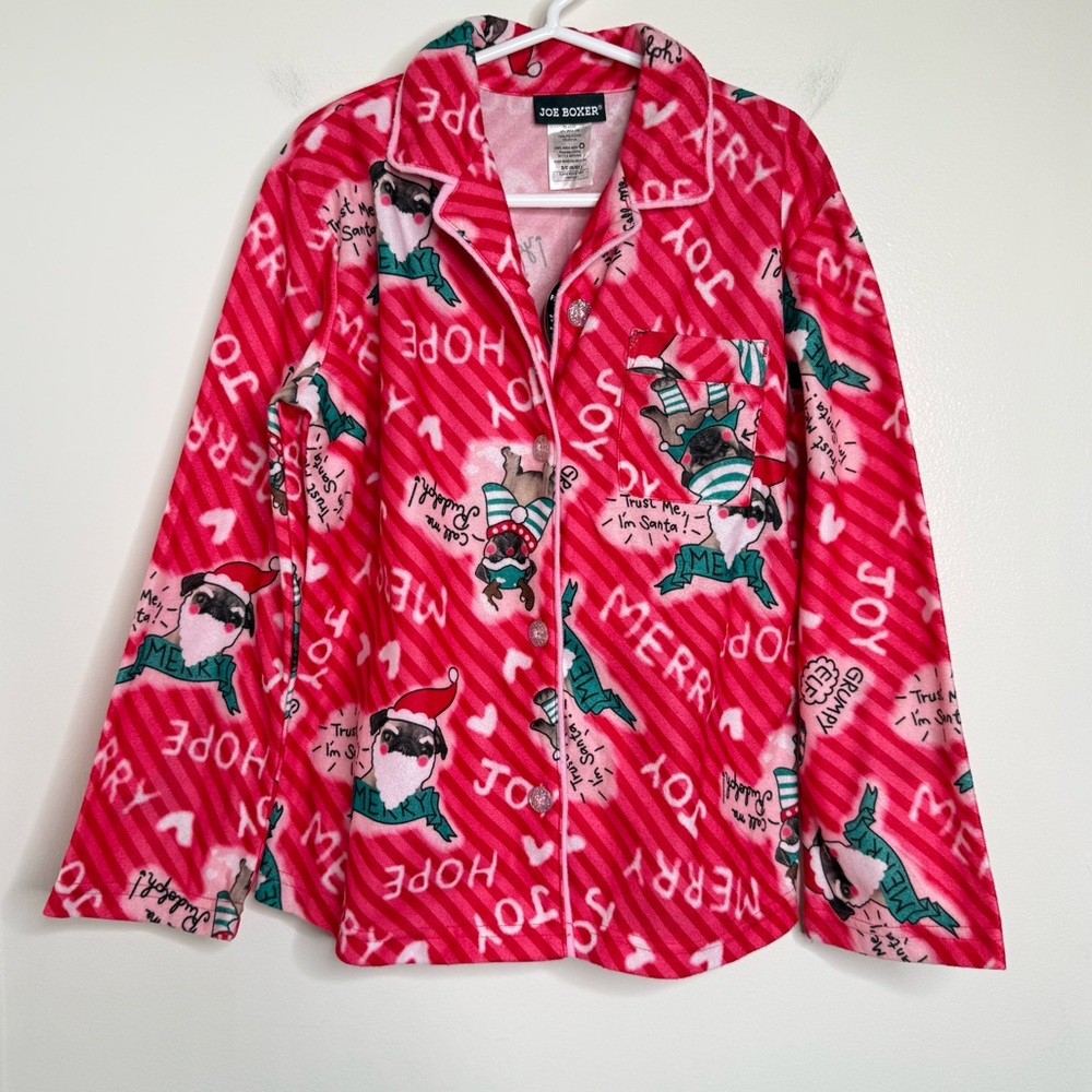 NEW Joe Boxer Pug Dog Christmas Pajama Top Button Down Kids Size 6/6x Red